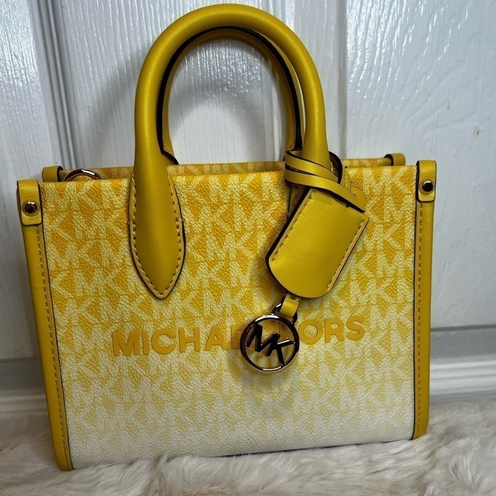 MICHAEL KORS MIRELLA EXTRA SMALL OMBRE SIGNATURE LOGO CROSSBODY IN GOLDEN YELLOW